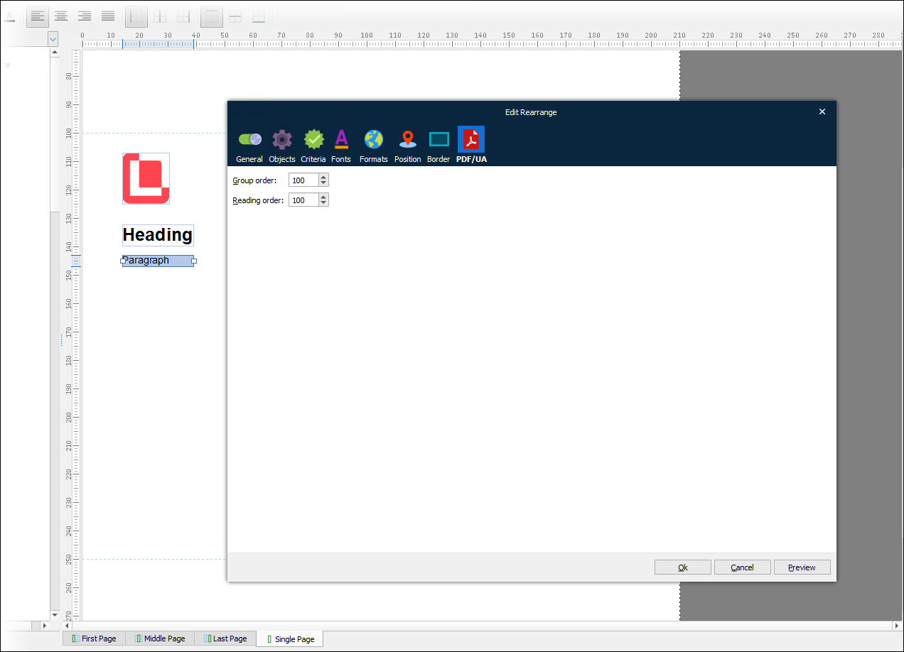 PDF/UA metadata for form items on the PDF/UA sheet.